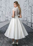 Princess Short Wedding Dresses Tea-Length Cap Sleeve V-Neck Lace Appliques A-Line Satin